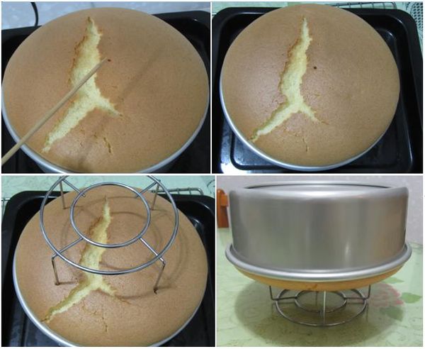 放入烤箱中層，烤45~50分鐘(用竹籤插入檢查，不沾黏濕麵糊即可)，出爐立刻倒扣放涼，冷卻後脫模即完成。