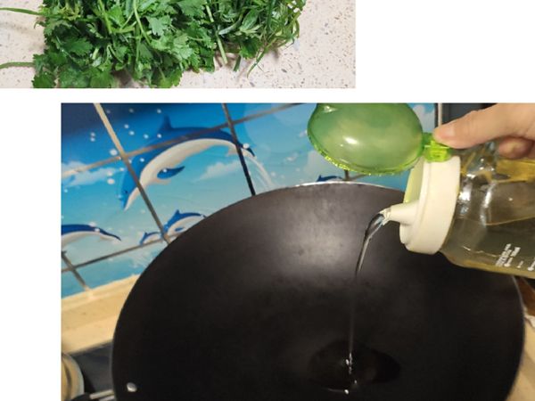 加大約一小湯匙油（多少隨人喜歡）在鍋中燒熱，跟著加一茶匙白沙糖在熱鍋中，跟著放下所有芫茜及蔥，快炒，剛熟就可以關火，跟著加醬油在鍋中翻一下，就可以放在已蒸熟的魚上