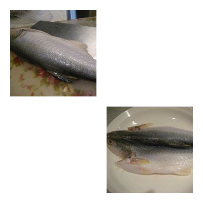 將吾仔魚洗乾淨，剖開瀝乾水分，抹上少許的鹽和米酒,備用。