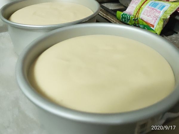 (意示圖，照片以後再鋪上)
拌合完成的蛋糕糊
快速倒入烤模中
並稍加整理蛋糕糊表面