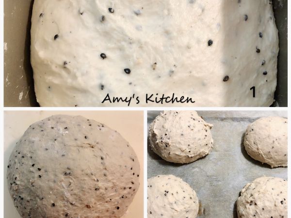 📌成型
-取出攪拌後及初次發酵過麵糰
-放到刷洗過桌板,拍拍他(排氣)並揉成大圓
-用刀切四份揉圓

😊有加香蕉泥的麵糰會比較黏手
可以適時撒些麵粉