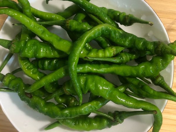 選擇15根左右糯米椒，清洗乾淨放置一旁等待料理