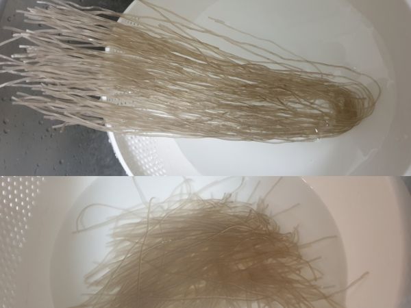 浸泡韓國冬粉，軟後再剪成適當大小