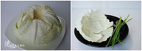 將高麗葉完整的剝下洗乾淨，芹菜洗淨挑出較長外梗去葉備用。

(高麗菜根部梗處先切斷會比較好剝)