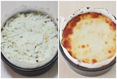 再灑上滿滿披薩起司。放置預熱好中的烤箱，以200℃10分鐘烘烤。