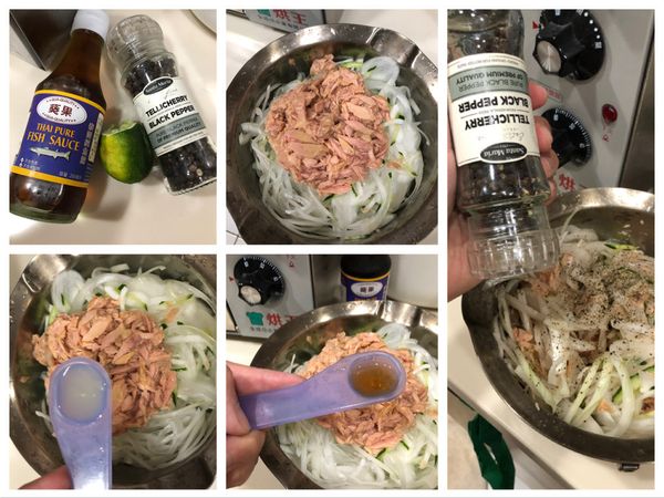 瀝乾後加入魚露及檸檬汁
拌勻後再加入適量的黑胡椒即可
拌勻後可再冰入冰箱
待冰涼後食用更美味