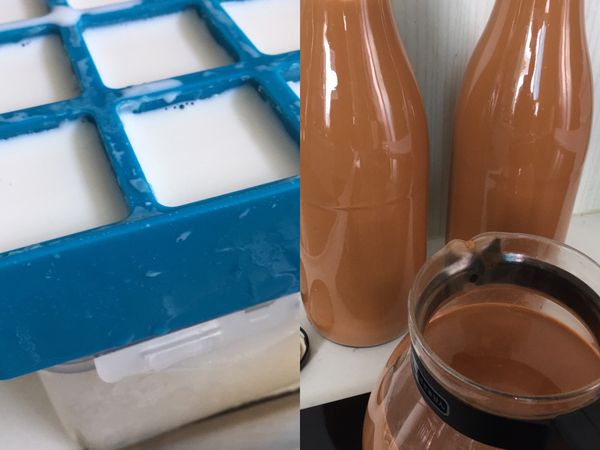 事先將煮好的香濃口感奶茶及鮮奶倒入製冰盒內放入冷凍結冰塊