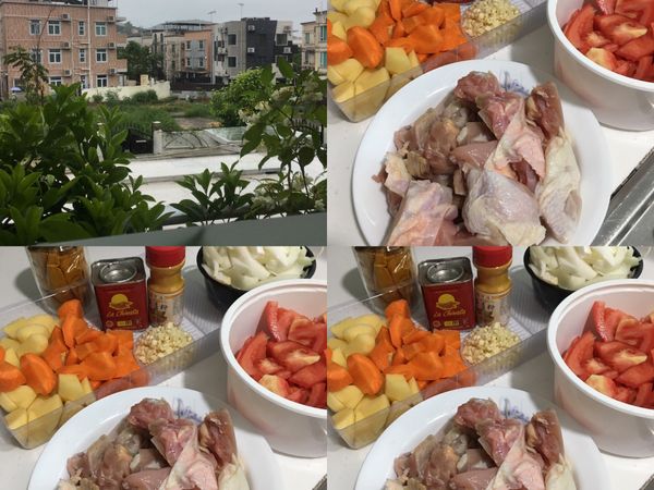 洗好，切好所有的材料 ，因為外面下著大雨天氣也就沒有那麼熱所以備料也就相對的輕鬆許多。（流理台面對著窗戶抬頭還可以看看天空，綠色植物切菜也就不會很單調乏味了）