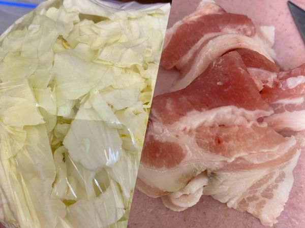高麗菜/五花肉切好備用