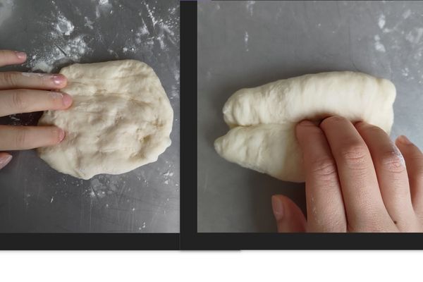 取一份 整平
上下邊往中間捲 用手指壓緊