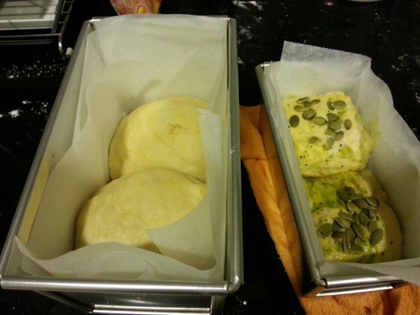 加入喜愛的堅果或配料增加口感，塑形後置入考模(鋁箔盒也可，或12兩考模2個)發酵90分鐘。