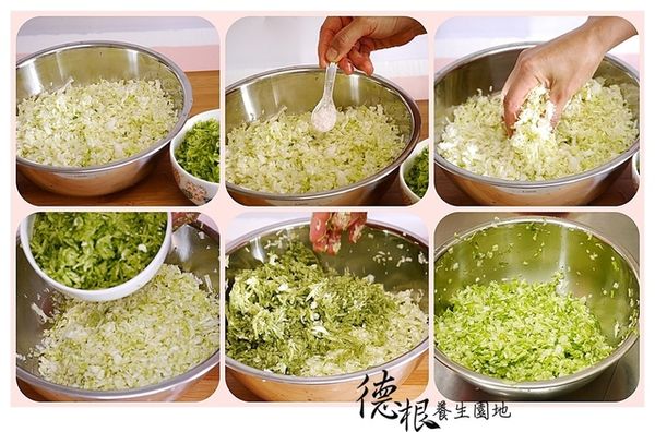 高麗菜用少許鹽先捉捏拌均，加入蛇瓜拌均稍醃軟，擠出水份