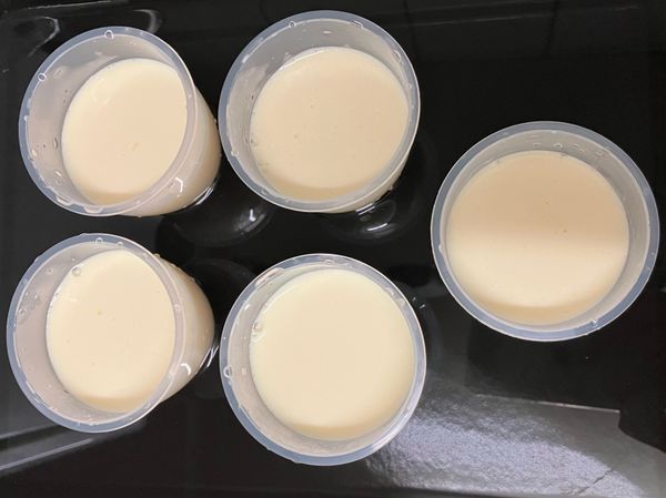 烤箱先預熱170度，烤盤加入約1/2熱水，把布丁放入烤盤❤️