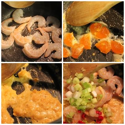 蝦子去殼去腸泥, 拍乾水份, 用少許油煎熟, 起鍋備用