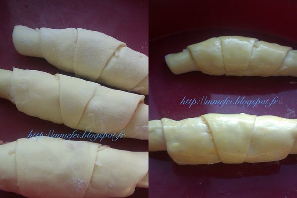 從三角形最底處捲起即可,表面塗上一層蛋黃液