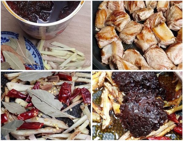 步驟11.備香料
2.我沒川燙牛腩，切塊乾煎逼油
3.利用餘油，爆香香料
4.加入炸醬小火慢炒