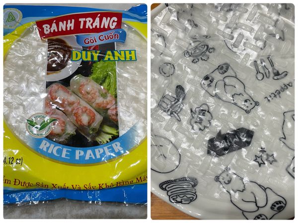 將飲用水裝在盤子中，越南春捲皮兩面沾濕，各1秒就好
❌水不要沾太多，否則太黏不好包