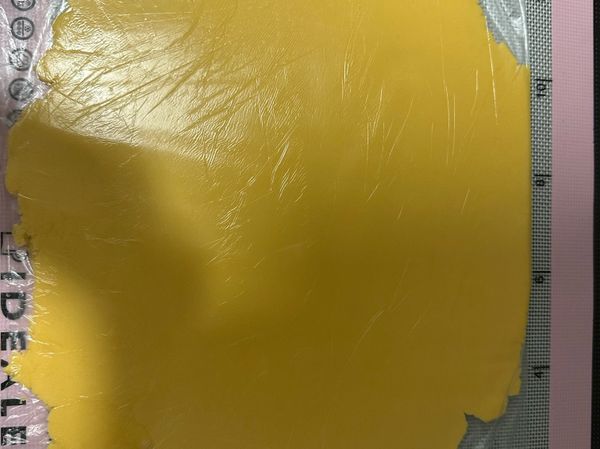 麵團壓平，我的大概4mm,
用印模不要太薄，
壓好用保鮮紙包好，
放冰箱約30分鐘
（定型用）