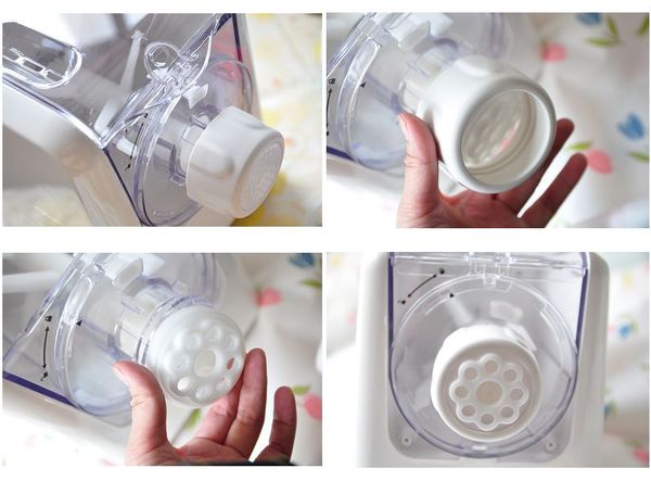 選擇自己喜歡的麵條型狀模頭，輕輕轉動出孔處的模頭蓋，套上模頭，再拴緊模頭蓋