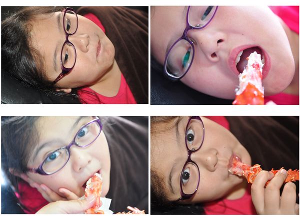 等到有些生氣的Q妹，趕緊先餵一口消消氣!這麼尊貴級的享受，最後當然吃的超級開心囉!