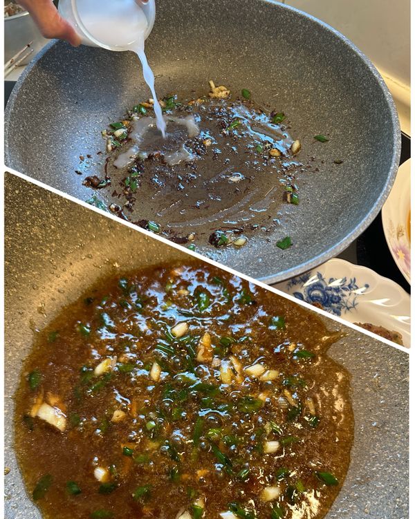 也可將煎好漢堡排剩餘的油，加少許的醬油膏和太白粉勾芡，撒上蔥花和少許蒜末，淋在煎好的漢堡排上。