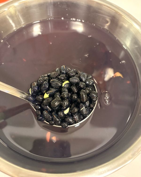 《浸泡》
將黑豆洗淨後，加入足量的水（水量至少是豆子的 2-3 倍）並撒入少許鹽巴，浸泡至少 6 小時。

💡 補充： 鹽水能幫助豆殼軟化，避免煮完後皮肉分離或豆殼過硬。
