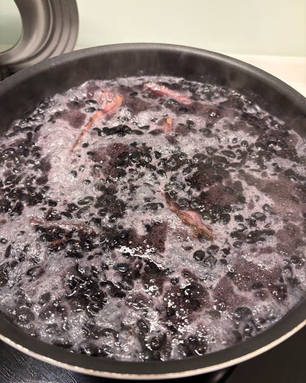 水滾後轉小火，此時建議蓋上鍋蓋。
•豆子要軟爛，可蓋上鍋蓋小火煮約 40分鐘左右。