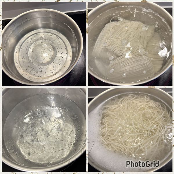 水一定要多
• 麵：水至少 1:10
水滾到冒大泡的狀態，下麵下麵後攪拌10～15秒

計時4分鐘
• 撈起後 不要沖水
• 立刻拌入 1小匙油（香油/蔥油/麻油）
• 再加醬拌勻