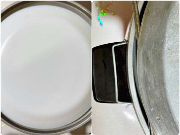 蒸蛋碗盤上方蓋一個耐熱盤防止水滴，電鍋外鍋加入250ml水(約1.4量米杯)放入蒸蛋盤，電鍋鍋蓋邊用一支筷子留一道細縫，按下開關開始蒸♨️