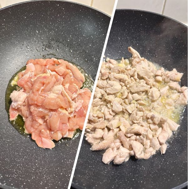 放入雞胸肉炒熟⋯