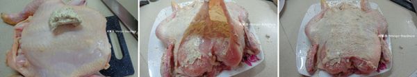 將迷迭香牛油全抹在雞的身上
雞胸和雞皮間也要抹
雞肚內也要抹
抹好靜置30分鐘