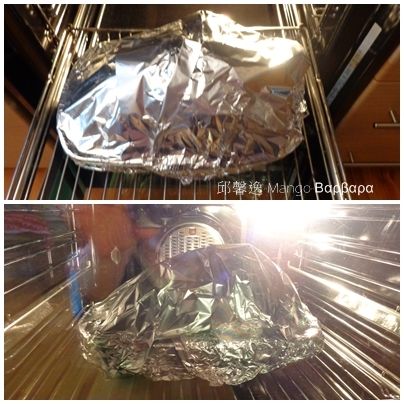 連同烤盤一起用鋁箔紙包起來 
烤箱預熱230度 烤60分鐘後
拿掉鋁箔紙和蔬菜烤盤 
把雞放在網盤 此時 烤箱轉200度續烤45分鐘 上色
關火悶20分鐘即可上桌