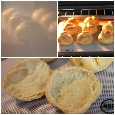 烤箱預熱400度F/ 200度C 烤20-25分鐘

    **途中請勿打開烤箱, 烤溫降低會影響泡芙膨脹