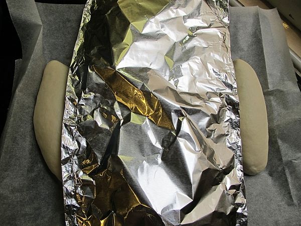 噴霧器將表面噴一些水, 放進烤箱靜置1小時, 發酵至兩倍大~(預先裁切錫箔紙備用)