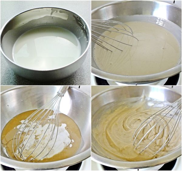 以中小火加熱..再加入細砂糖拌均勻,(不需煮到沸騰~約70~90度之間) 將先行拌勻的→玉米粉鮮奶..徐徐倒入加熱的薏仁糙米漿中,邊倒入邊攪拌..像勾芡一樣拌至濃稠的糊狀出現即可。