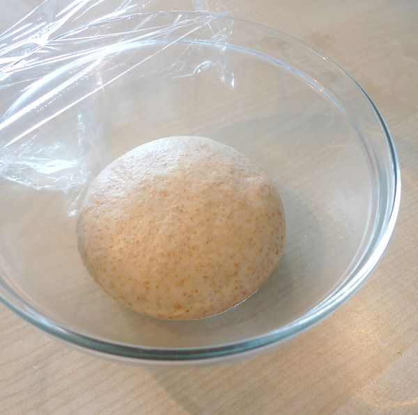 放入抹少許油的容器並蓋上布或保鮮膜發酵至兩倍大，約一小時。