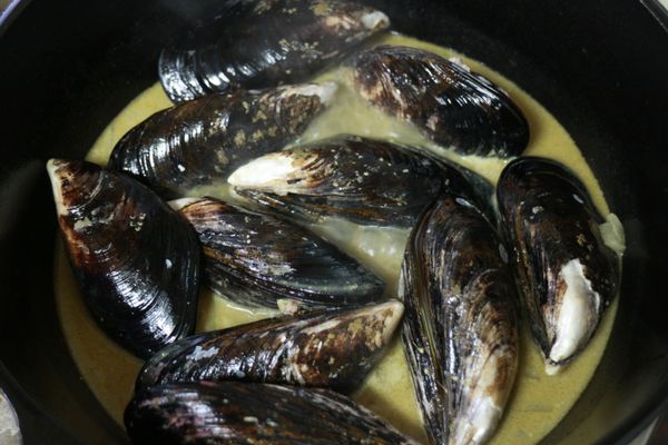 接著放入淡菜。
