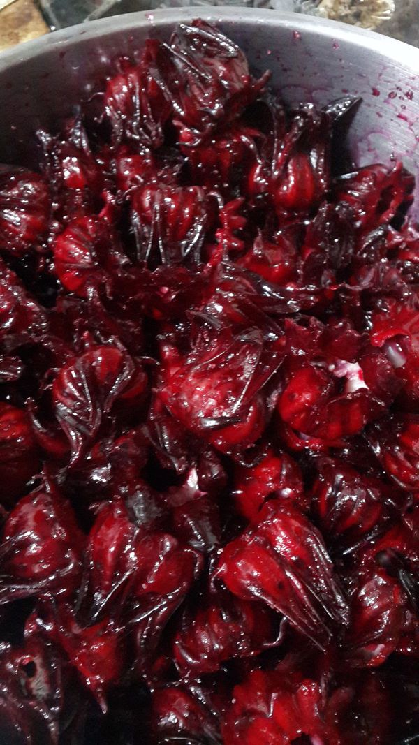 煮一鍋熱水將洛神花分次川燙約20~30秒(殺青去澀)後馬上撈起瀝乾