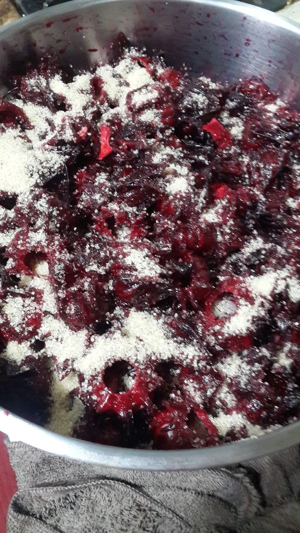 剩下砂糖直接灑蓋在最上層後蓋,冷卻後放入冰箱冰~