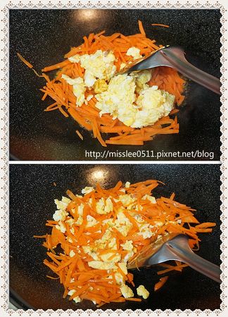 接著剛剛的蛋再倒入鍋中炒拌一翻。