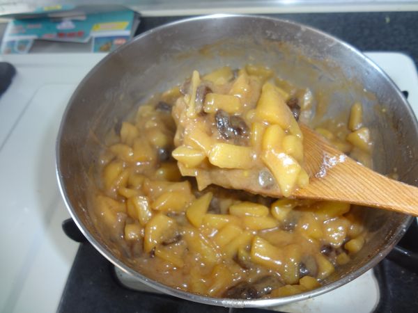 8.	見汁略為變少時倒入調開的玉粉粉拌勻至濃稠狀放涼備用