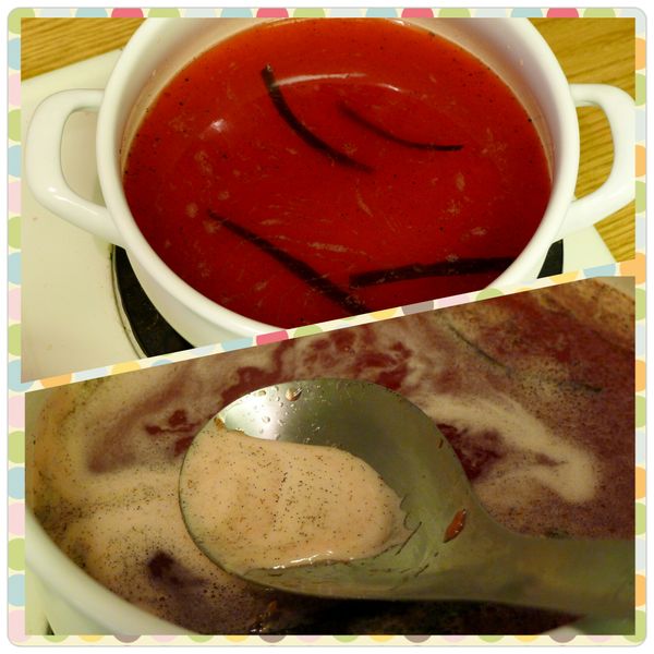 將草莓濾出後的草莓糖漿以中小火煮至沸騰並稍微濃縮，並不時瀝除浮沫(PS.把草莓果粒瀝出後先煮糖漿，等糖漿煮至較濃稠後再倒入果肉一起煮，這樣草莓果肉不會因長時間熬煮喪失果味、色澤)