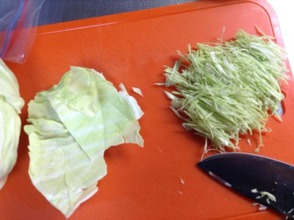 用利刀垂直纖維切成極細絲備用。