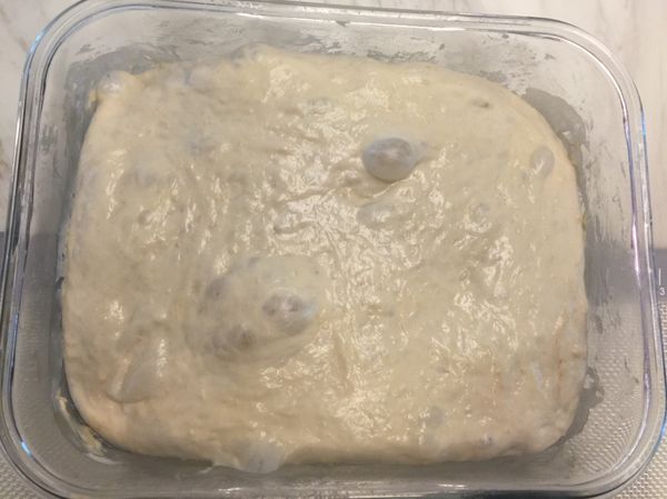 將保險盒蓋子鬆開（仍蓋著），在室溫回溫一小時（圖中可以看見麵糰膨脹有氣泡）