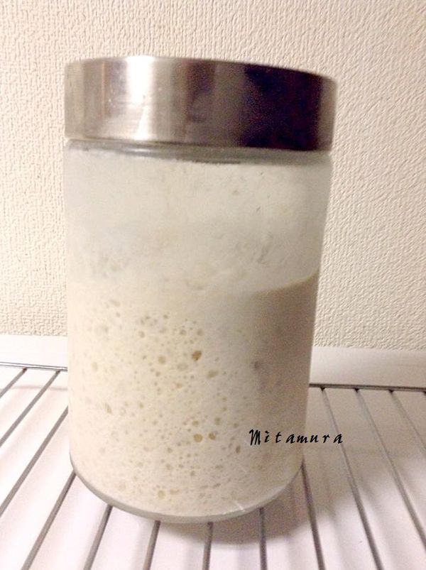 第三次餵養材料：
草莓酵母液15CC
高筋麵粉15公克。

蓋上蓋子，做記號，放室溫發至二倍大。

這是放至二倍大的樣子。

草莓酵母麵種（元種）終於完成了。

這個麵種就可以拿來做麵包或饅頭了。

我放入冰箱，等到隔天才拿出來做麵包。