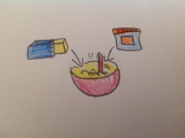 把溶化的奶油和糖加在一起，攪拌均勻。