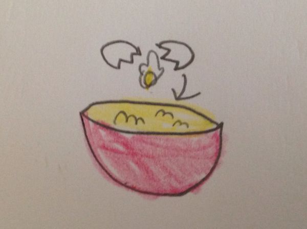 加入蛋黃，拌勻。