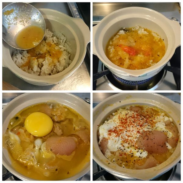 將煮好的燉菜撈入可直火加熱的陶鍋打顆蛋，滾3分，即變成燉飯了！當然也可單吃沾麵包，又甜又綿密！