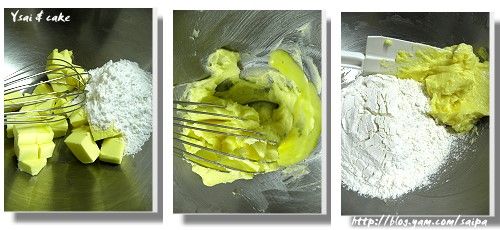奶油,糖粉拌勻,在加入蛋液拌勻,在加入麵粉拌勻