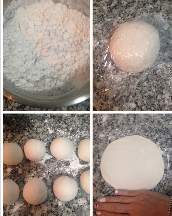 取一鍋準備和麵，先下滾水，邊用筷子邊攪，儘量讓麵粉都能接觸到滾水，接著放冷水，攪拌到沒水份後改用手揉麵，成型後倒在工作檯上，灑些乾粉，輕鬆的揉麵，揉到均勻即可滾圓並用保鮮膜蓋住，鬆弛5分鐘。接著分成8份，滾圓後沾些乾粉，桿成圓形，不要桿太薄，否則包餡容易破。